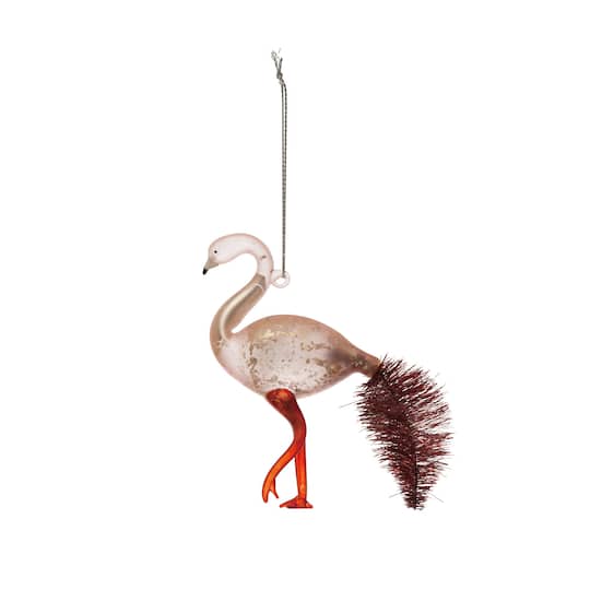 5&#x22; Pink Hand-Painted Mercury Glass Flamingo Ornament